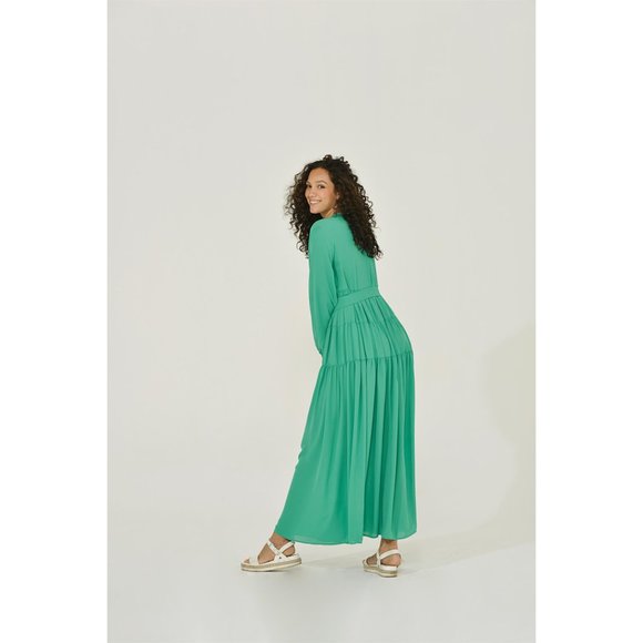 Maxi Dress | Button Up Maxi Dress | Long Sleeve | Green | NWT - Picture 7 of 8